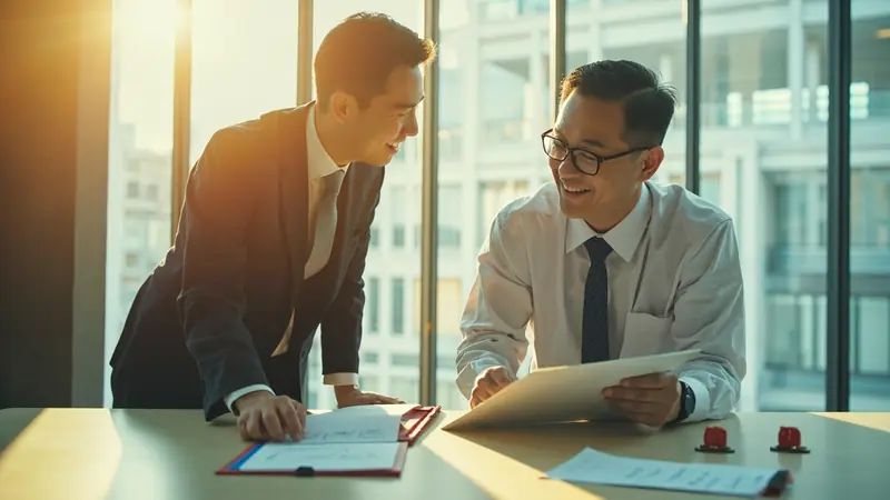 Consultant handing a newly issued Chinese business licence to a client